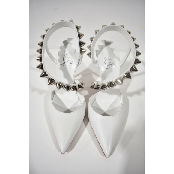 Christian Louboutin Spikita Pump 100 Bianco White Spike Strappy Sandal Heel 42 - Picture 6 of 10